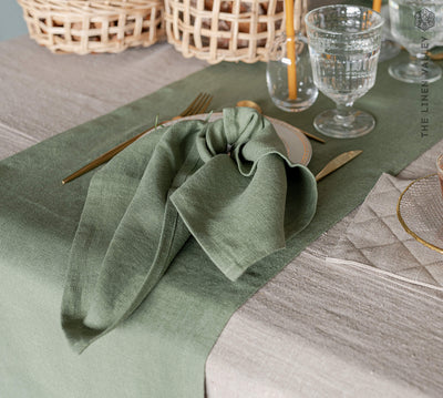 Introducing our moss green linen napkins set, designed to elevate your dining experience with a touch of warmth and charm.