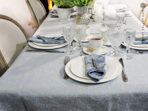 blue grey tablecloth