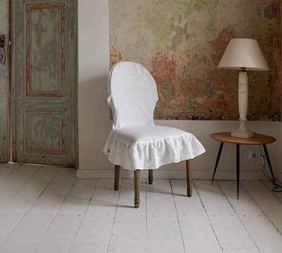 LINEN chair slip cover with ruffle - French Brasserie Oval Chair