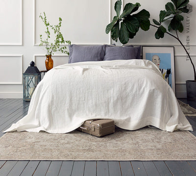 ANTIQUE WHITE linen bedspread - handmade from the highest quality Baltic linen.