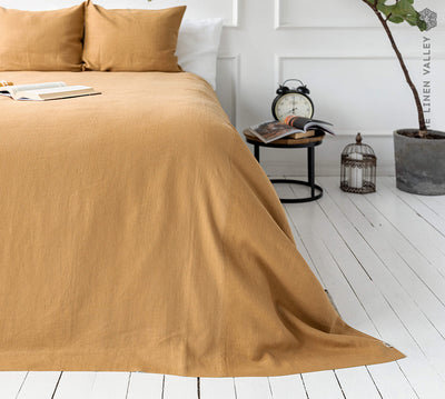 DUSTY MUSTARD linen bedspread - oversized, beautiful and it is perfect for hot weather.