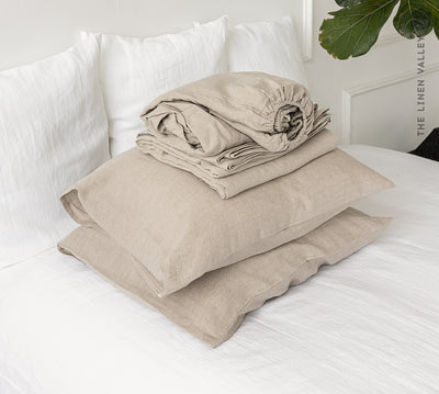 Experience the rejuvenating power of a restful night's sleep with our linen sheet set, designed to elevate your bedding experience to new heights of luxury and tranquility.