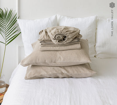 Experience the rejuvenating power of a restful night's sleep with our linen sheet set, designed to elevate your bedding experience to new heights of luxury and tranquility.