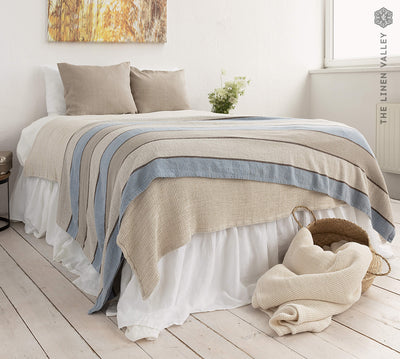 STRIPED natural linen blanket