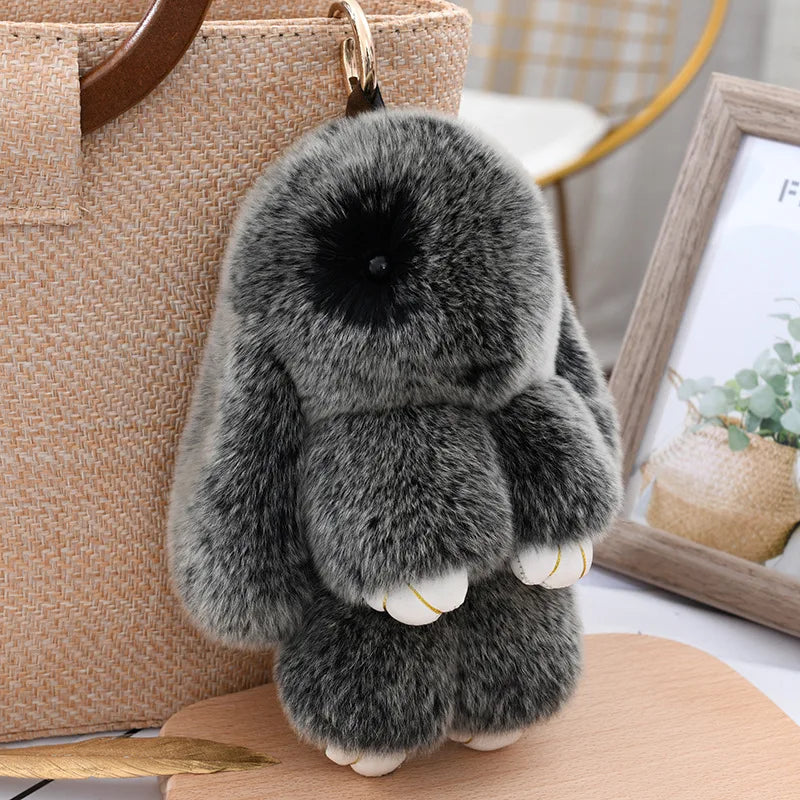 Cute Fluffy Rex Rabbit Fur Keychain - Image 13