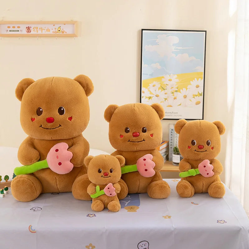 Cute & Soft Cartoon Teddy Bear Plush Toy with Flowers - Perfect Gift! - Image 3