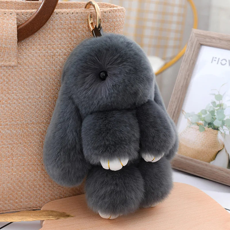 Cute Fluffy Rex Rabbit Fur Keychain - Image 6