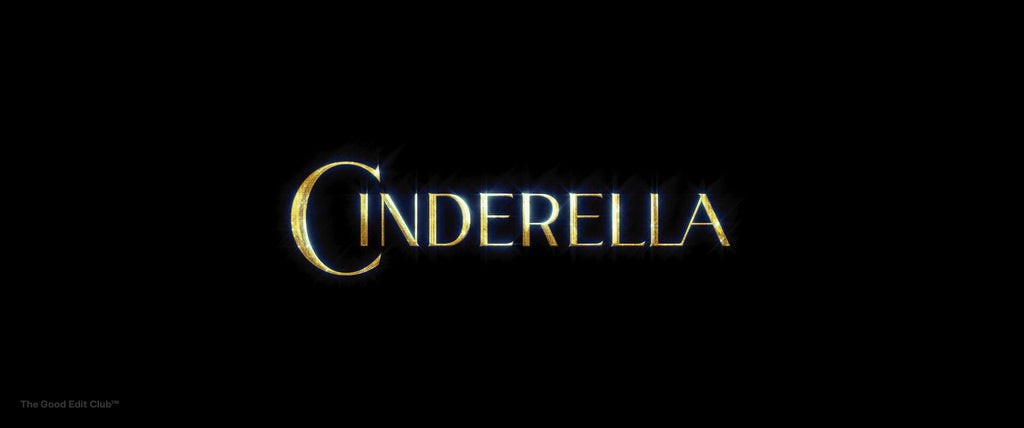 Cinderella (2015) movie title with a golden chrome text effect and twinkling star-like highlights, set against a dark, mystical background to evoke the classic fairy tale's enchantment.