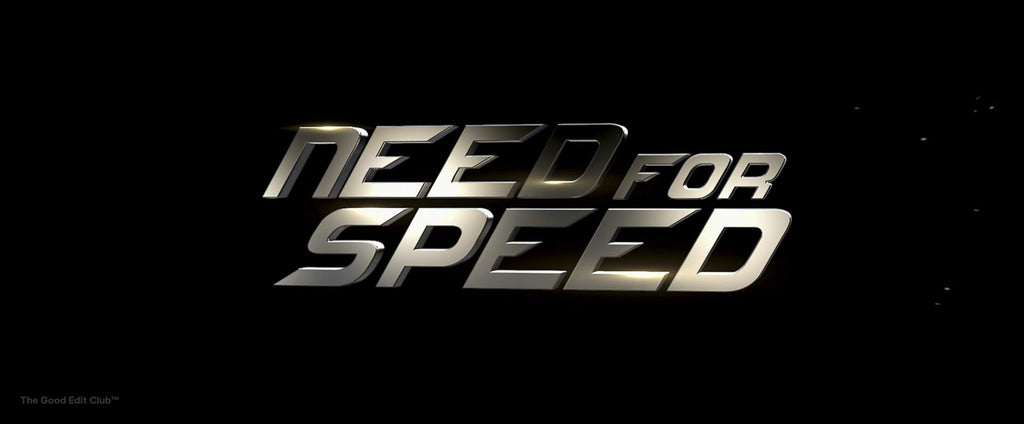 Need for Speed (2014) movie title with sleek chrome text effect, featuring dynamic lighting and a modern design that captures the film's high-velocity and racing themes.