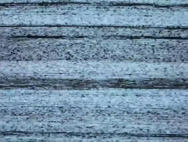 Still from Doja Cat's music video 'Agora Hills', showing a VHS-style glitch distortion.