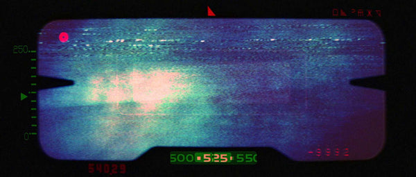 Still from George Lucas' 'Star Wars: Episode IV - A New Hope' (1977), showing a HUD with glitchy screen interference.