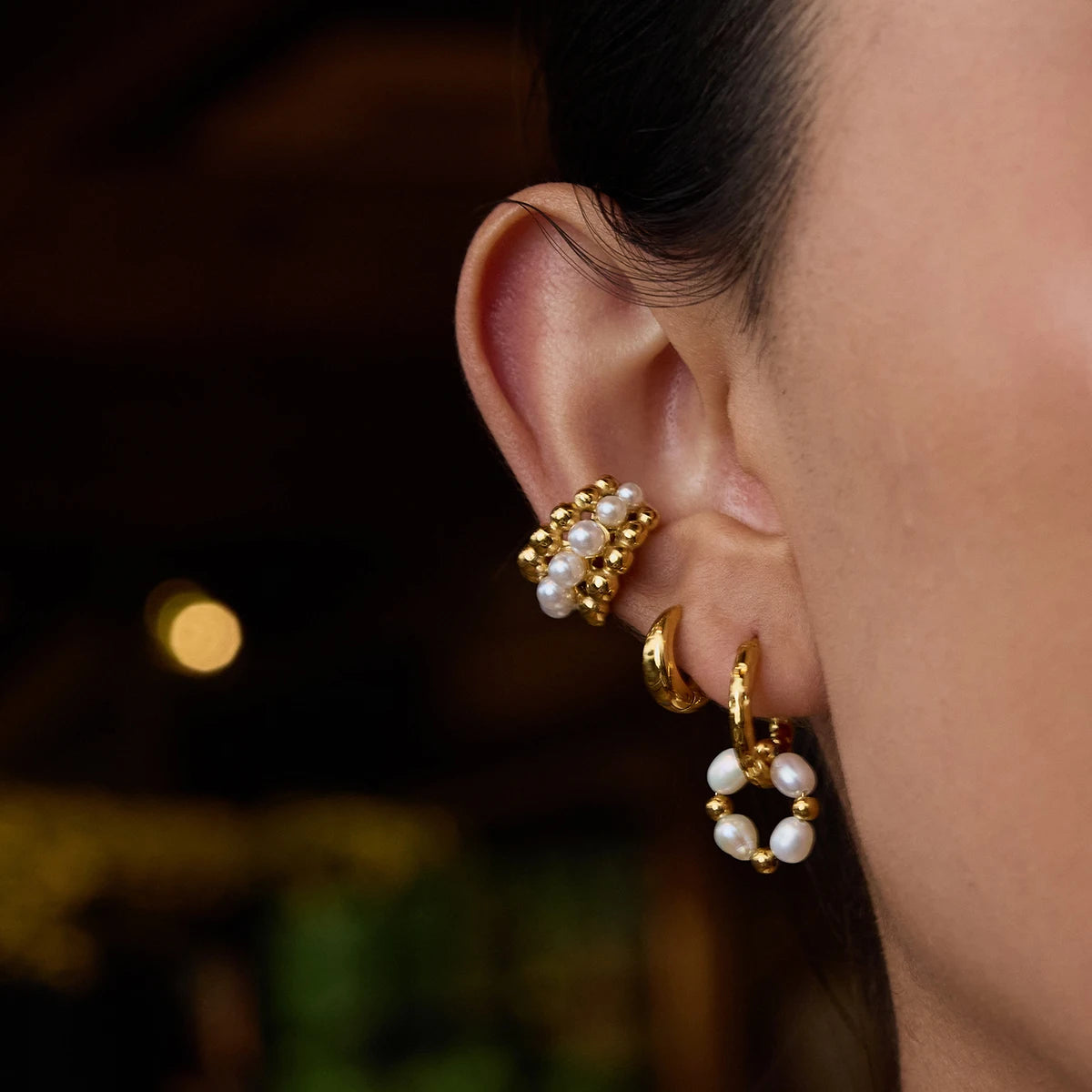 ear cuff chic plaqué or 18 carats avec design superposé