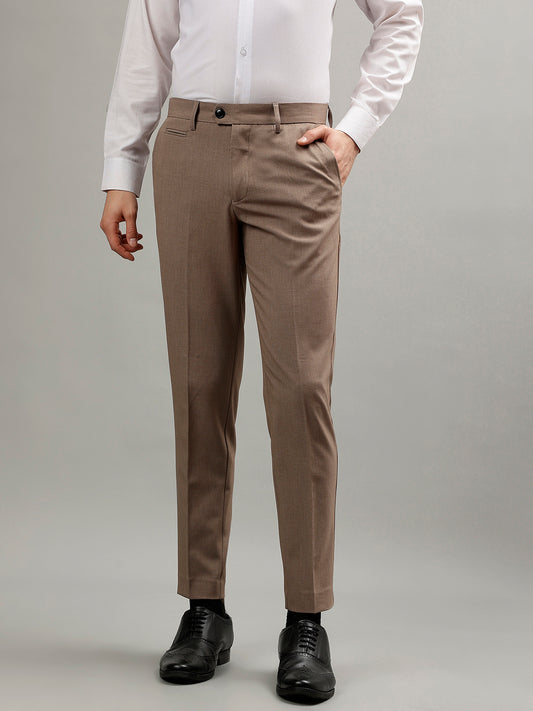 Solid Mid-Rise Formal Trousers with Pocket Detail and Belt