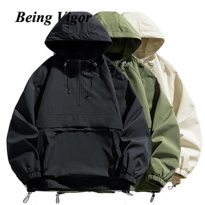 Being Vigor Hooded Half Zipper Anorak Jacket Men Spring Casual Windbreaker Men's Autumn Jacket Top Outerwear - UrbanGuerillaPhilly