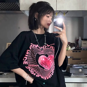 Oversized T Shirt Love Graphic T-shirts Women's New Cute Tees Couple Tshirt Streetwear Y2k Tops Harajuku Sweet Clothing - UrbanGuerillaPhilly