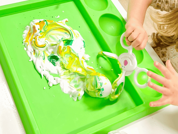 Sensory Activity Dying Easter Eggs with Shaving Cream 