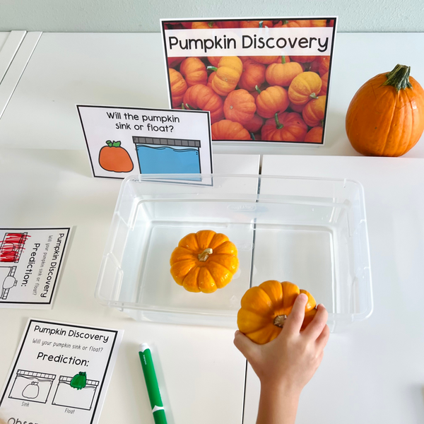 Sink or float preschool STEM pumpkin activity