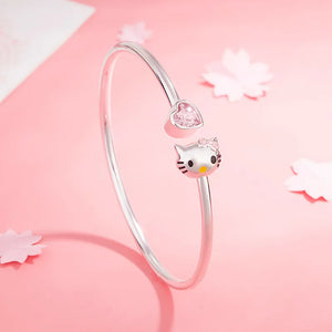 Silver Pink Diamond Hello Kitty Bracelet - Luxe Pretties