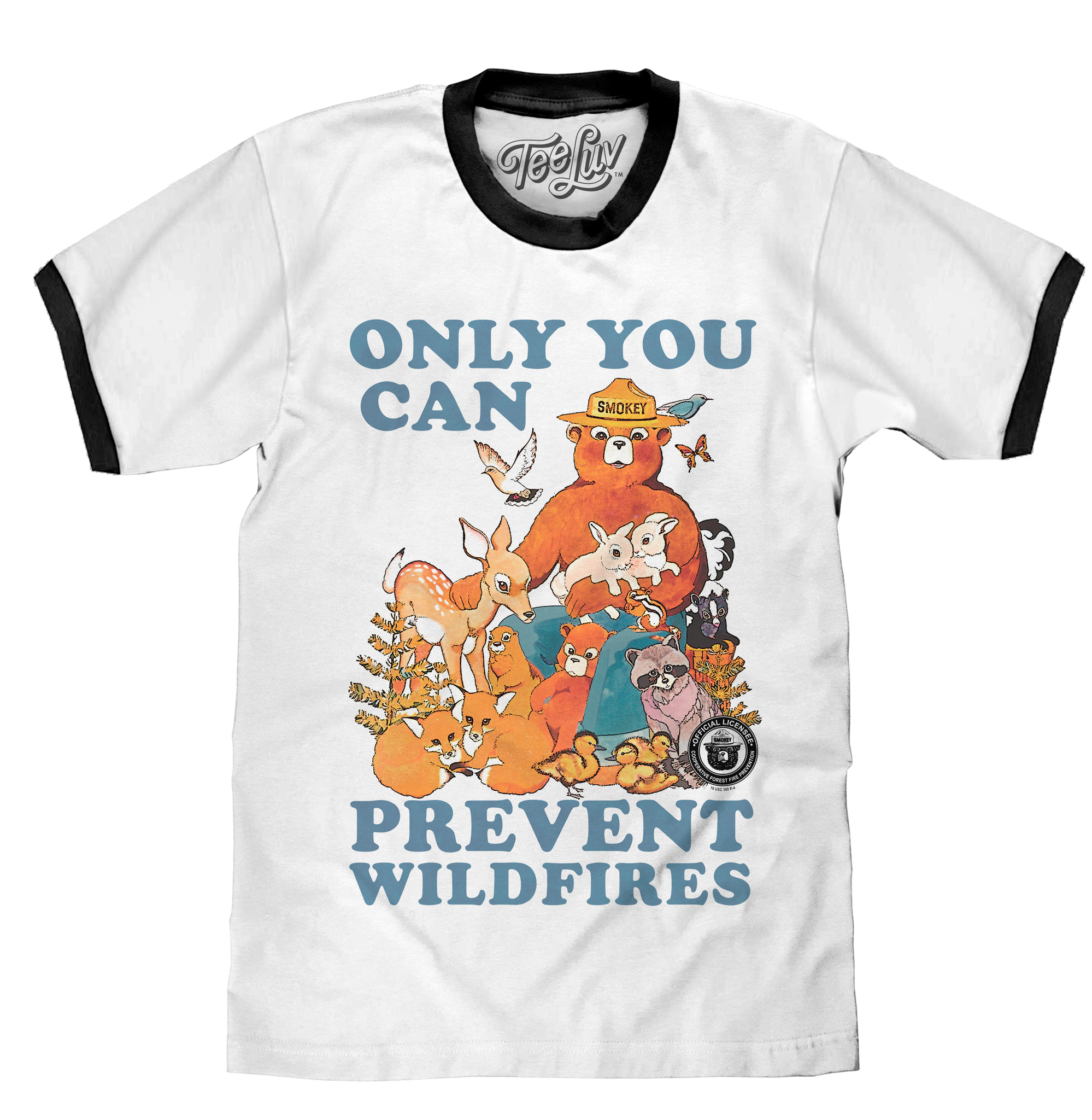 Smokey Bear Only You Can Prevent Wildfires Ringer T Shirt White And Tee Luv 1625