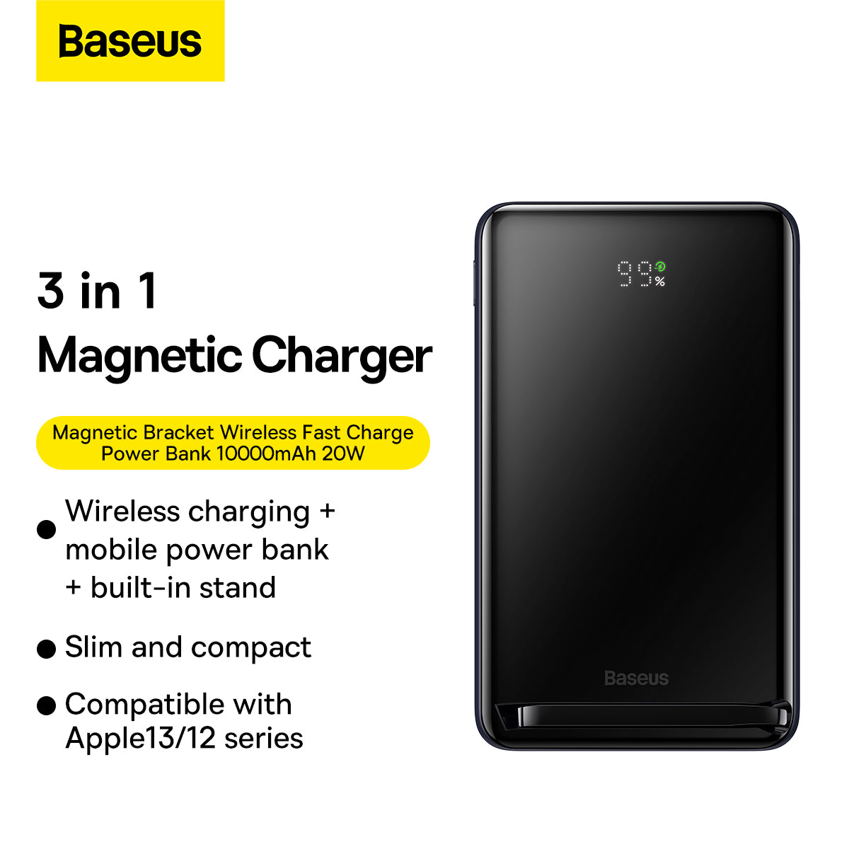 Baseus Magnetic Bracket Wireless Fast Charge Power Bank 10000mAh 20W Blue