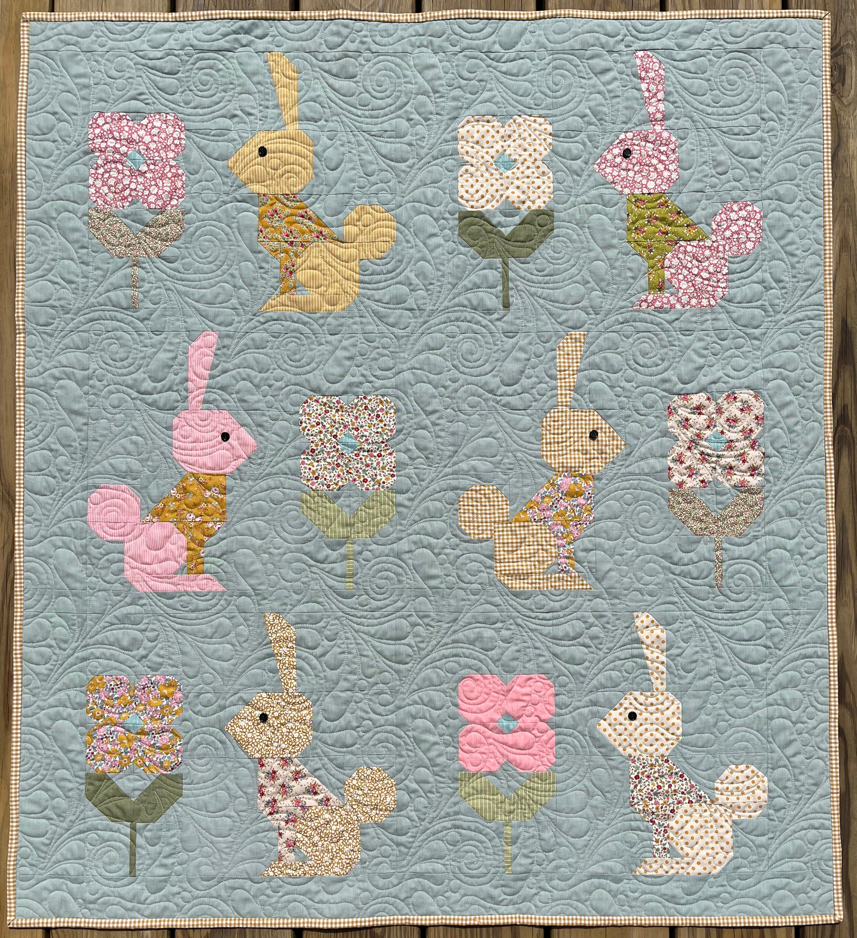 Handmade Easter Baby Quilt - Tilda Spring Hare Quilt - Lap Quilt - Custom Order for MH