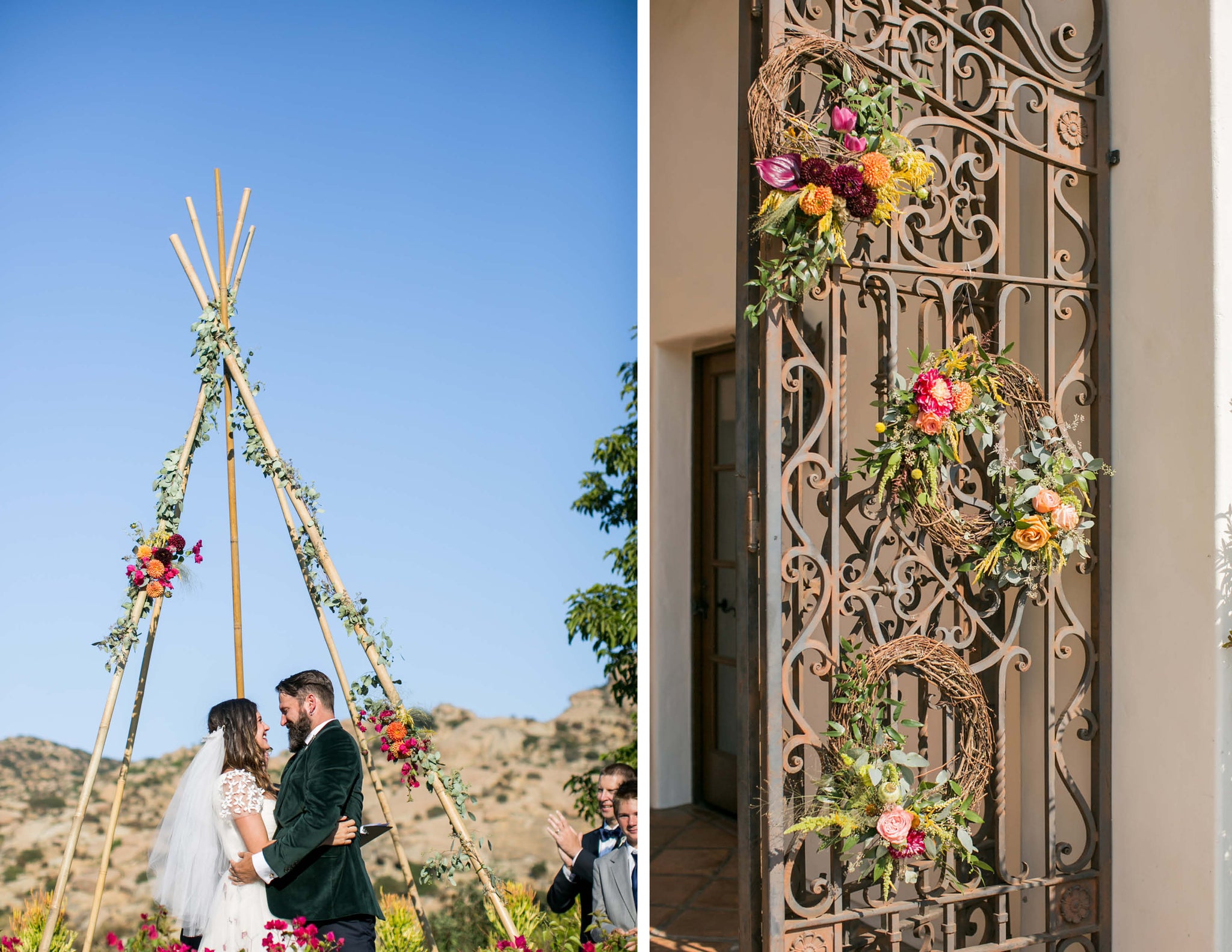 wedding tipi arch + wreathes - Wildflora © 2017 Marisa + Mikes Wedding  