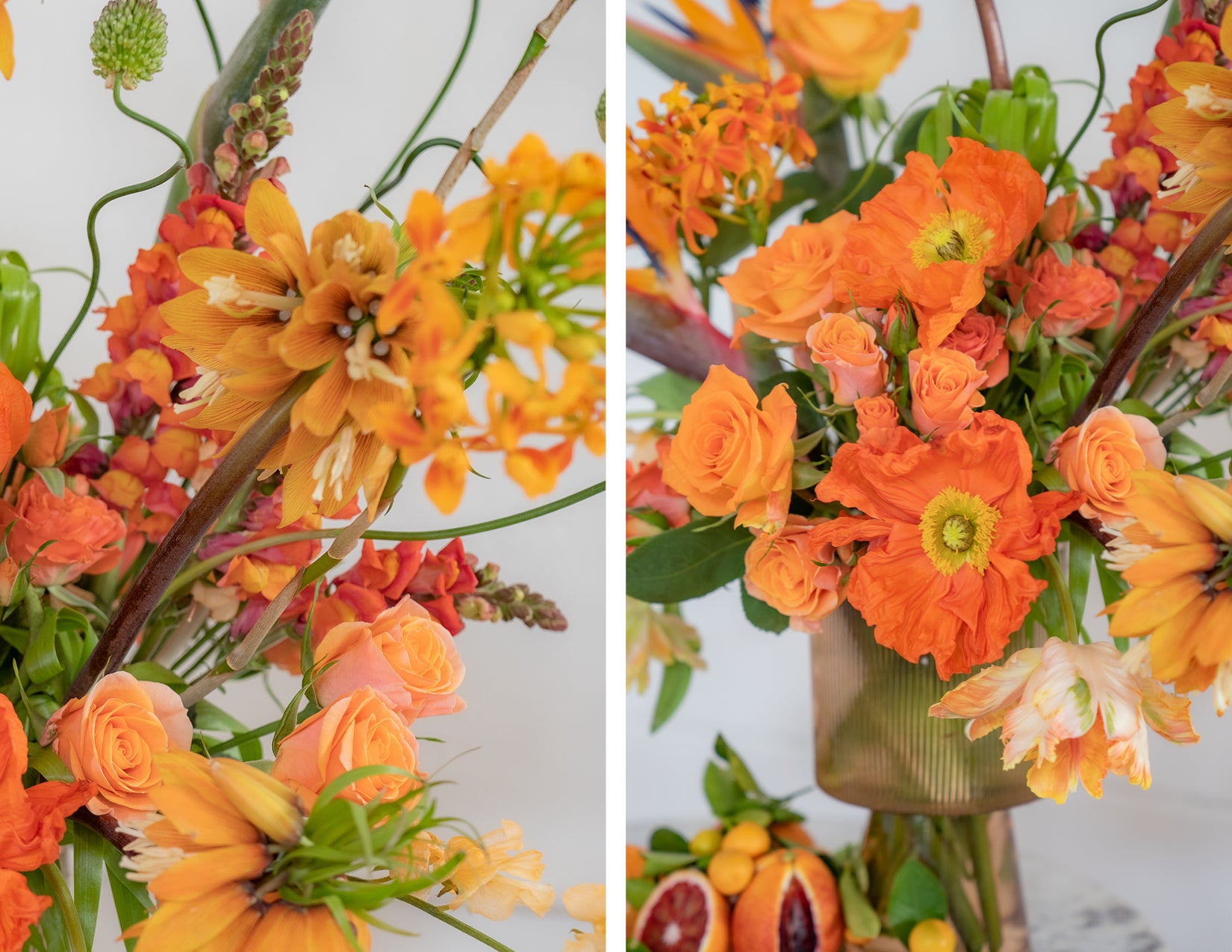 wildflora custom vase blog orange flowers poppy fritillaria snapdragon rose bird of paradise tropical citrus