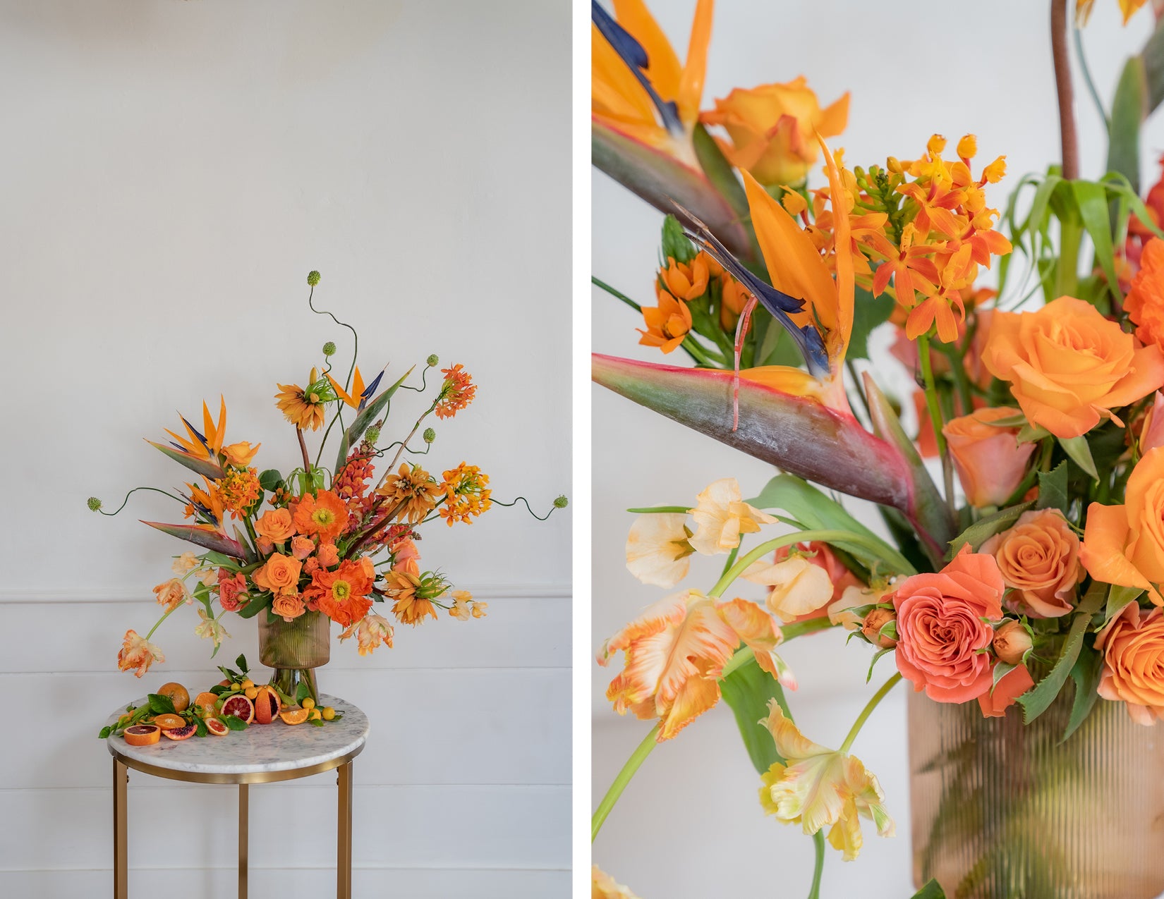 wildflora custom vase blog orange flowers poppy fritillaria snapdragon rose bird of paradise tropical citrus