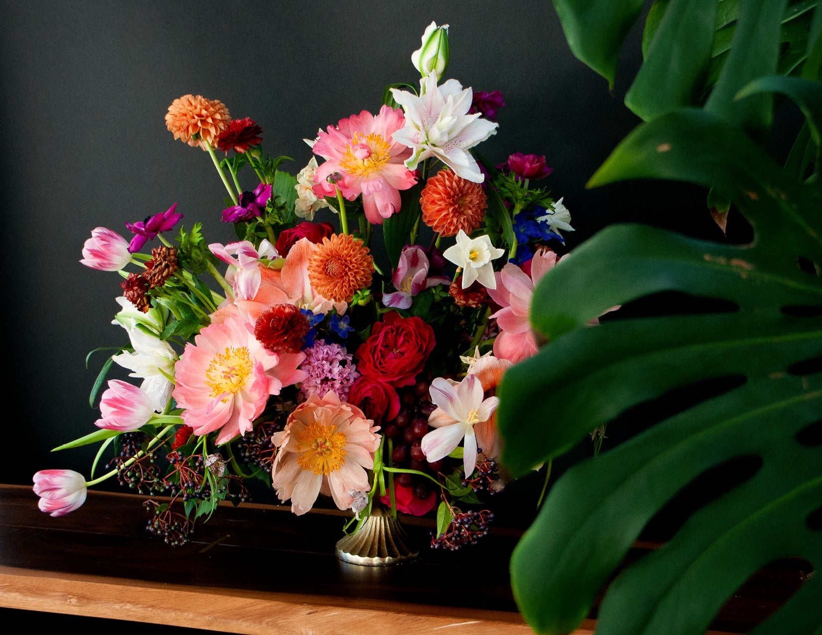 wildflora dutch still life flower floral golden age inspiration peony tulip rose dahlia amaryllis lily ranunculus grapes daffodils delphinium anemone moody