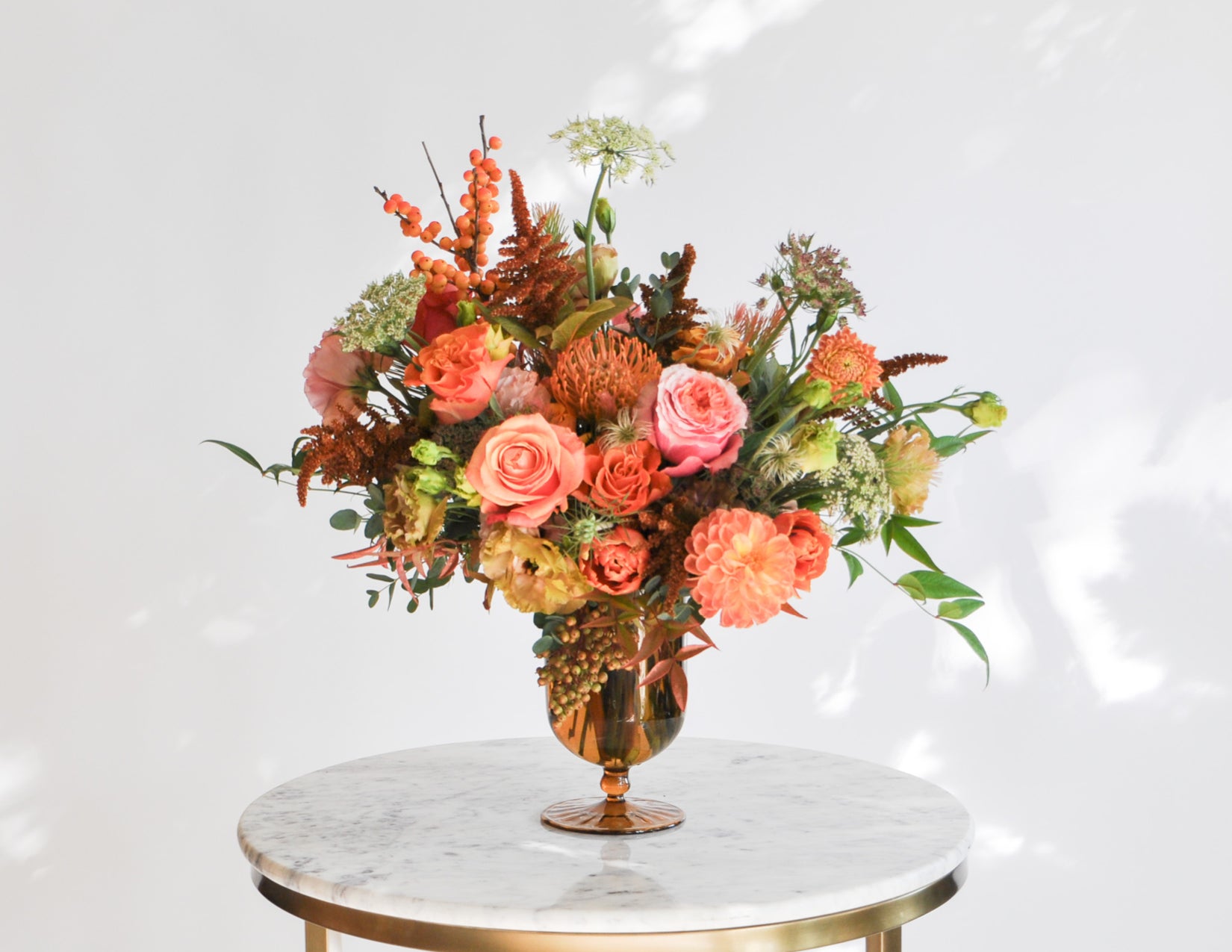 WildFlora Gather Collection Thanksgiving 2023 autumnal autumn fall warm colors tablescape centerpiece goblets florist los angeles