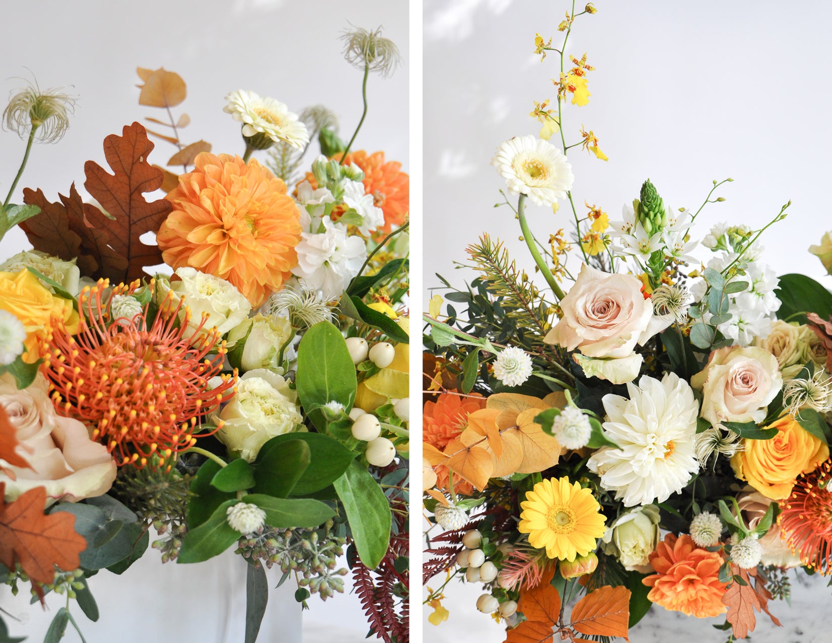 WildFlora Gather Collection Thanksgiving 2023 autumnal autumn fall warm colors tablescape centerpiece long and low white ceramic rectangular vase container florist los angeles