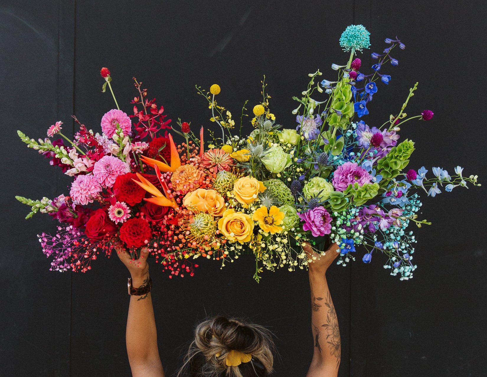 wildflora blog rainbow boygbiv event pride colorful florals flowers whimsical centerpiece