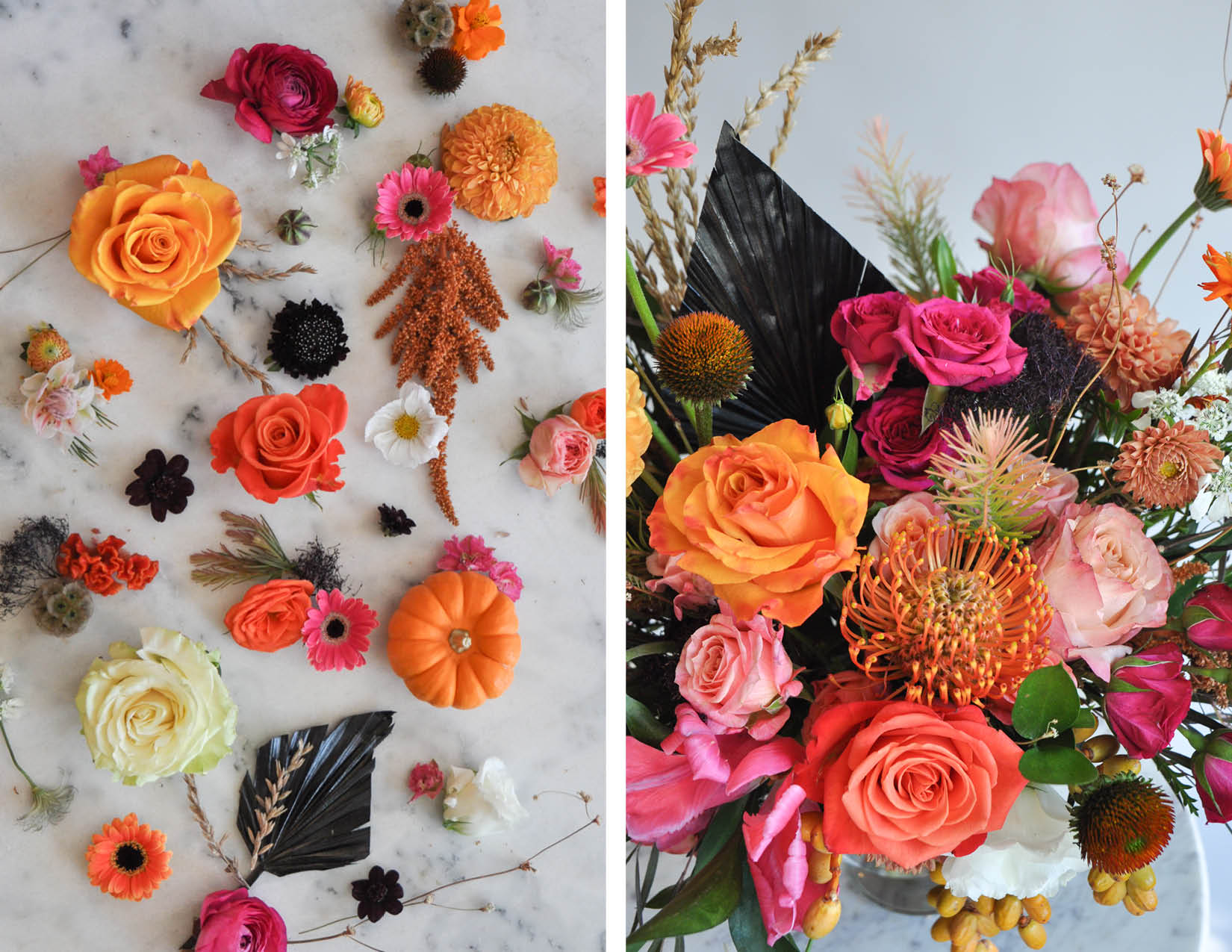 wildflora spooky season halloween October flower floral color palettes pink black orange pumpkin