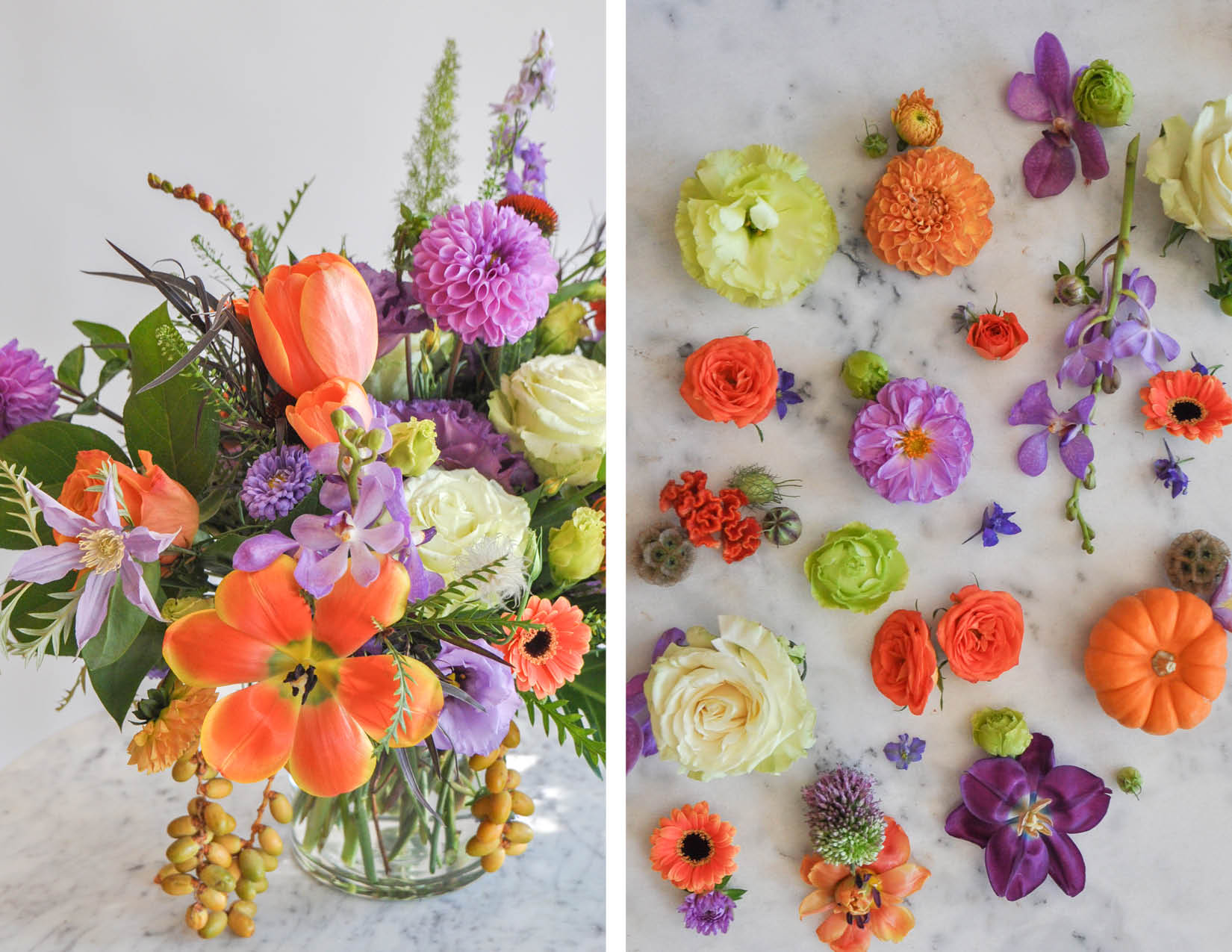 wildflora spooky season halloween October flower floral color palettes purple green chartreuse orange pumpkin