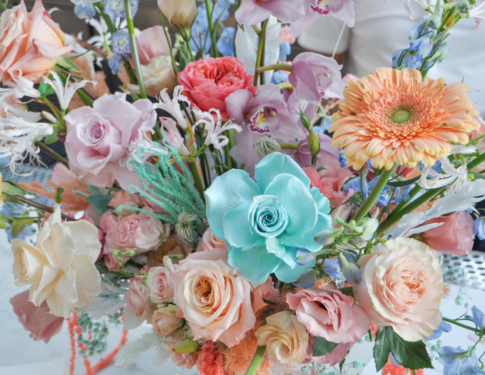 WildFlora TruSkin Kylie Cantrall Event collaboration iridescent iridescence color pastel rainbow palette anthurium ranunculus rose dahlia daisy delphinium lily orchid magical shimmer