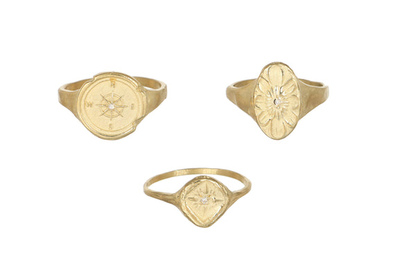3 gold signet ring inspired by ancient artifacts