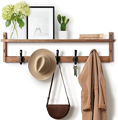 Tatub 29'' Coat Rack Wall Mount with Shelf Entryway Shelf with 5 Hangers for Living Room, Bedroom, Rustic Brown