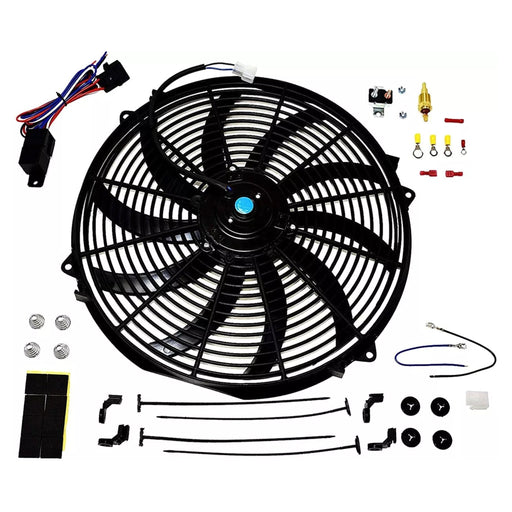 A-Team Performance 16 Electric Radiator Cooling Fan Wide S-Curved 10  Blades Thermostat Kit 3000 CFM Reversible Push or Pull with Mounting Kit  Heavy Duty 12 Volts — Southwest Performance Parts