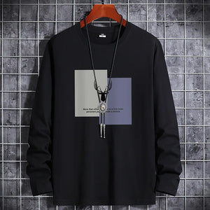 New Shirts for Men Clothing Anime Graphic Oversized Tops Cotton T-shirt Winter White Autumn Manga Black Round Shirt Casual Sport - M̷O̷M̷O̷