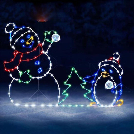 1 PCs Outdoor Penguin Snowman Light Up LED Christmas Silhouette Garden Lamp Decoration Xmas DIY Lawn Lights Light String Frame