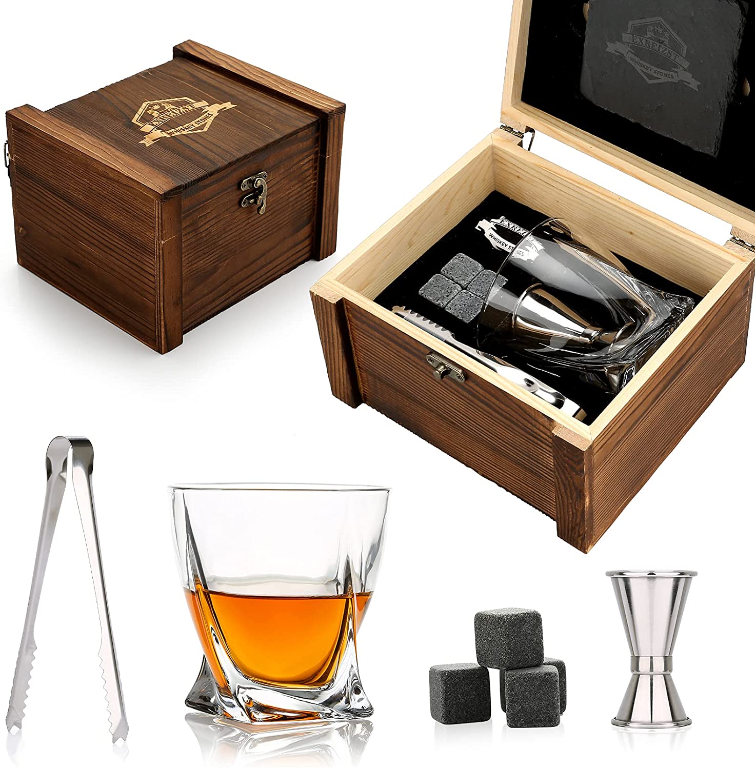 Sovyime Coffret Cadeau de 2 Verres à Whisky, Pierres à Whisky pour