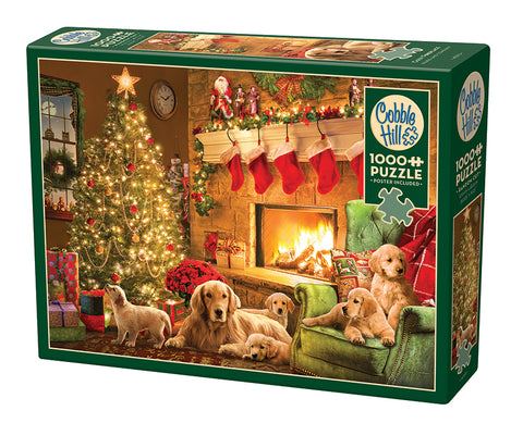 Box cover of Cozy Fireplace with Christmas scene of dogs by fireplace