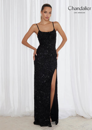 Chandalier 30021 Straight Neck Patterned Dress with Slit - Harriman Clothing Co. 