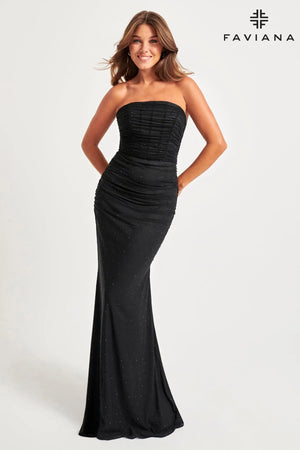 Faviana 11040 Strapless Mesh Dress With Exposed Corset Boning And Sparkly Crystals - Harriman Clothing Co. 