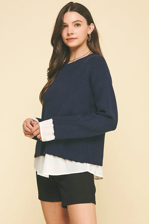 Contrast Woven Detail Sweater | Navy - Harriman Clothing Co. 