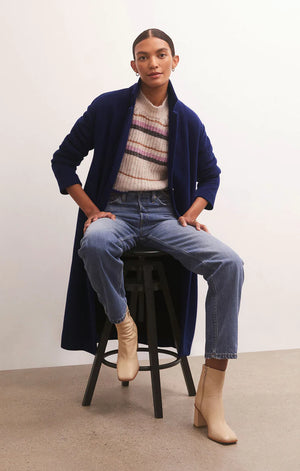 Mason Knit Coat | Oatmeal, Sapphire Blue - Harriman Clothing Co. 