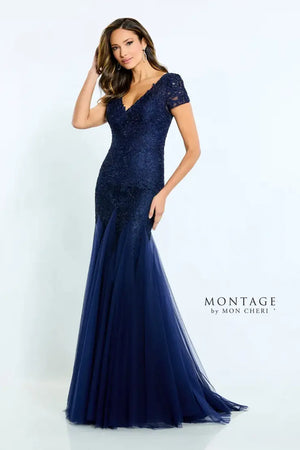 M501 Montage Short Sleeve Tulle Lace Gown - Harriman Clothing Co. 