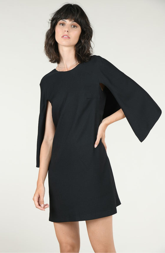 black dress with cape attached