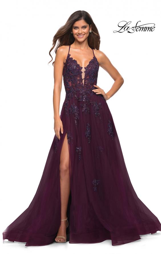 La Femme 30602 Sweetheart Gown with Rhinestone Straps with Leg Slit –  Harriman Clothing Co.