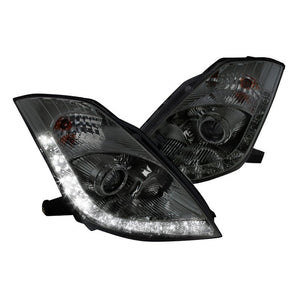 LED DRL Tube Projector Headlights (Smoked Lens + Black Housing